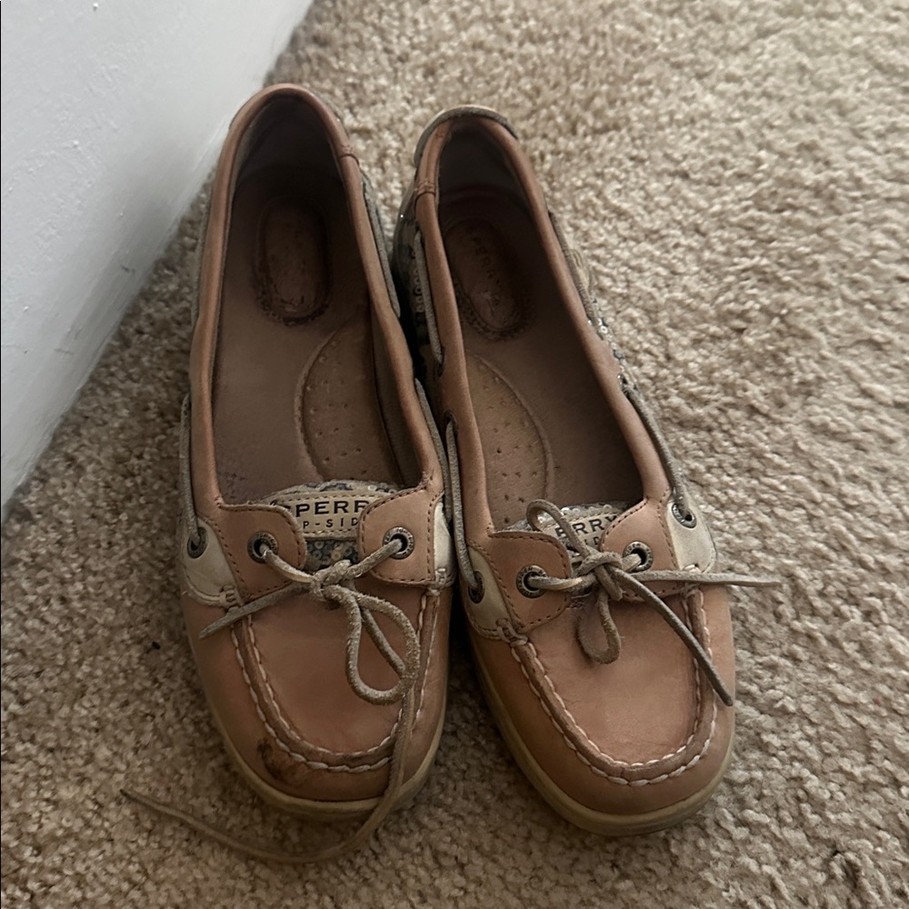 Sperry Womens 9102341 Brown Angelfish Leopard Print Slip-On Size 7 Boat Shoes